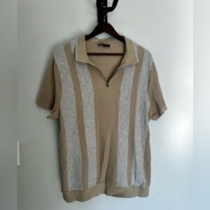 Express Textured Beige and Grey Quarter Zip Polo